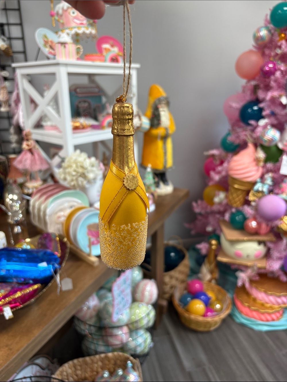 Yellow Champagne Bottle Ornament by Glitterville